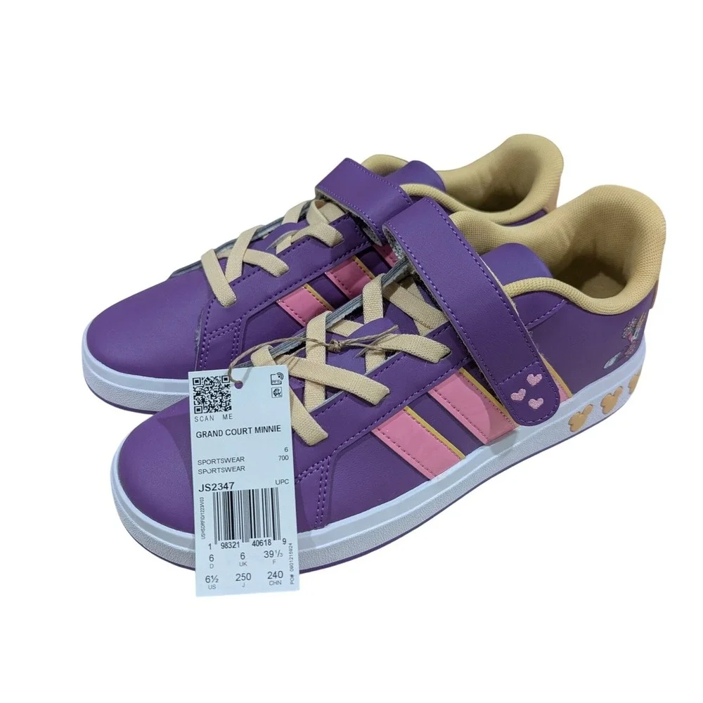 Adidas x Disney Grand Court Minnie Mouse Purple Pink Sneakers JS2347 Size 6.5Y
